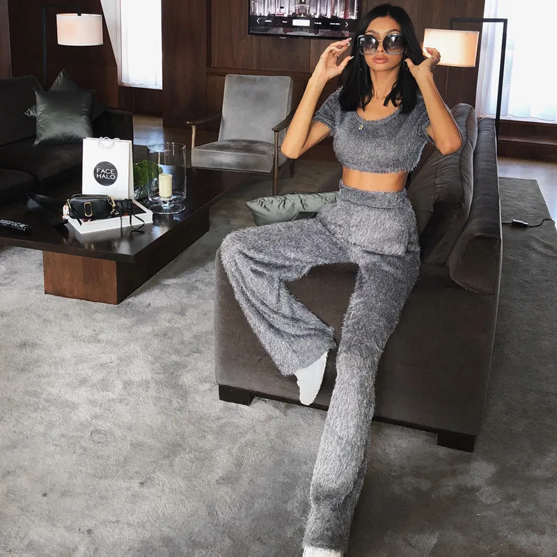 Poleey уличная одежда 2 шт. Женский комплект свитер Короткий Топ Толстовка + длинные