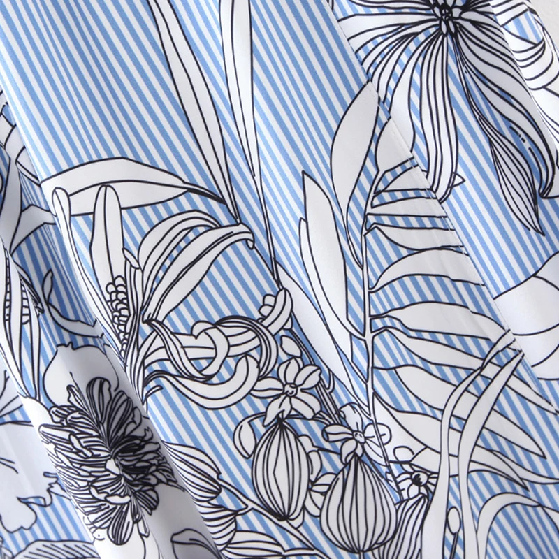 Женские свободные брюки в синюю полоску с цветочным принтом милые весенне-летние