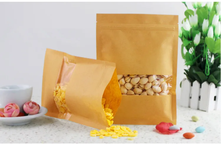 Оконные пакеты 9x14 см коричневая крафт бумага дой Пак пакет с застежкой молнией