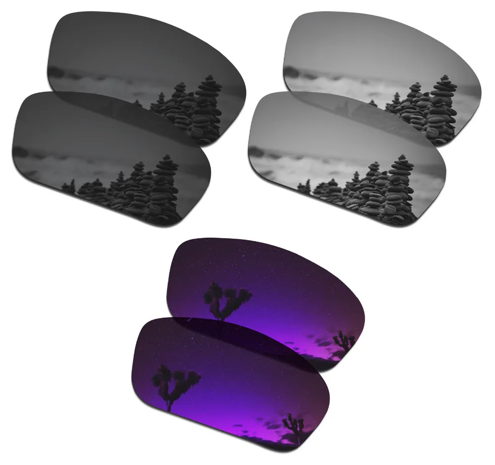 SmartVLT 3 Pairs Polarized Sunglasses Replacement Lenses for Oakley Straightlink Stealth Black & Silver Titanium & Plasma Purple