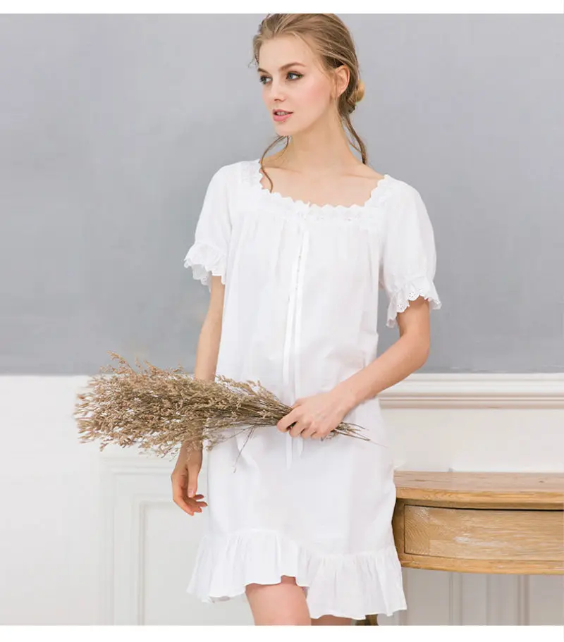 White Винтажная белая ночная рубашка Vestido Branco, белая хлопковая ночная рубашка, Элегантные ночные рубашки для женщин, ночная рубашка для женщин, домашняя одежда Gecelik - Цвет: White