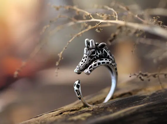 Cute Giraffe Ring Women's Girl's Retro Burnished Animal Adjustable Free Size Wrap Black Crystal gift idea fashion | Украшения и