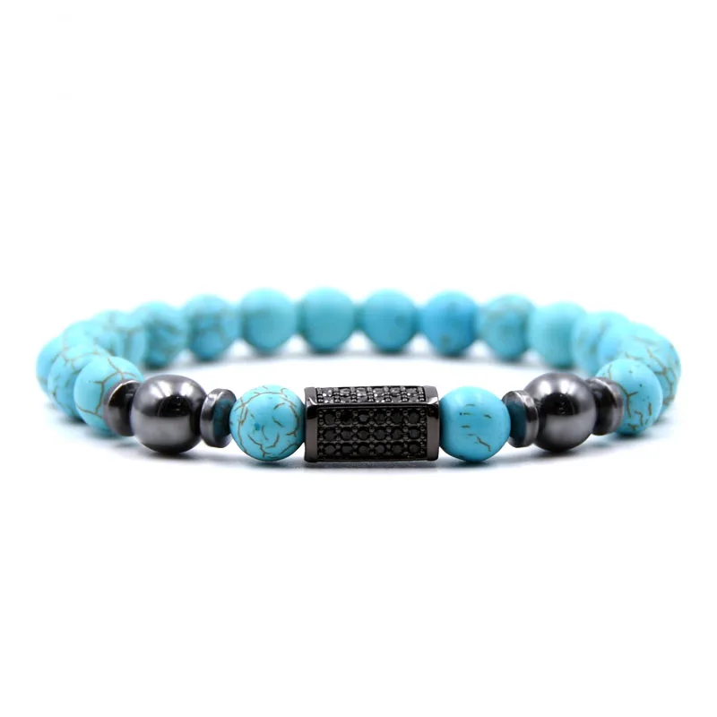 KANGKANG 2019 Retro popular 5 color 8mm stone Bracelet Pave CZ black cuboid Bracelets for Men&ampWomen Classic Jewelry charm gift |
