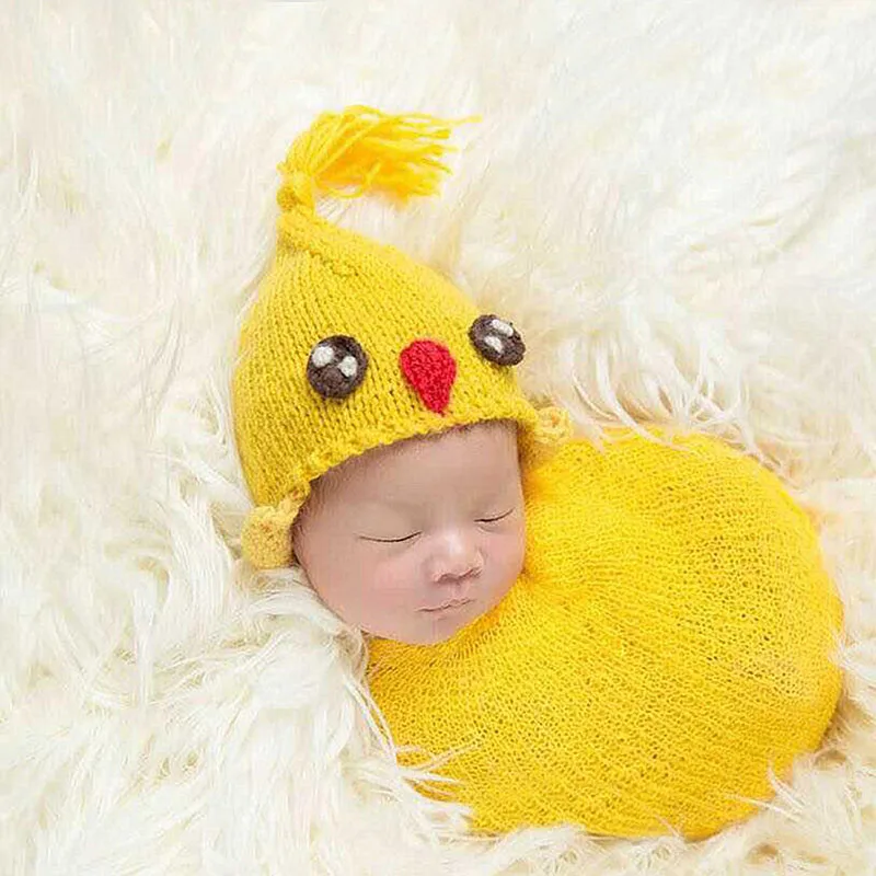 Newborn Yellow Little Chick Chicken Cosplay Costumes for Baby Photo Props Handmade Knitted Gift Sleeping Bag | Детская одежда и