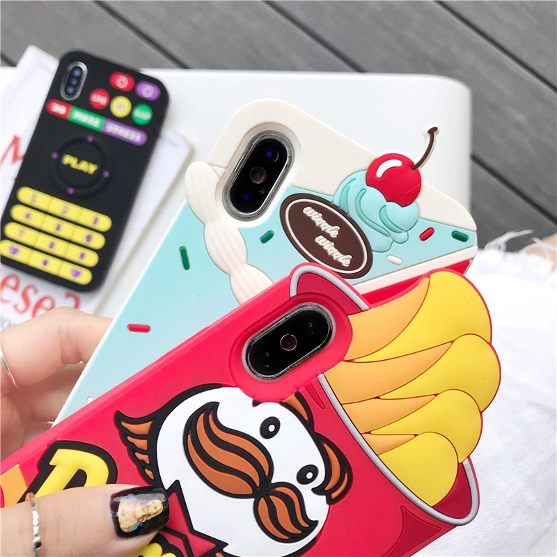 Милый мультфильм Картофель фри/Торт Силиконовый чехол для телефона iphone 8 X XR XSMAX 6s 6