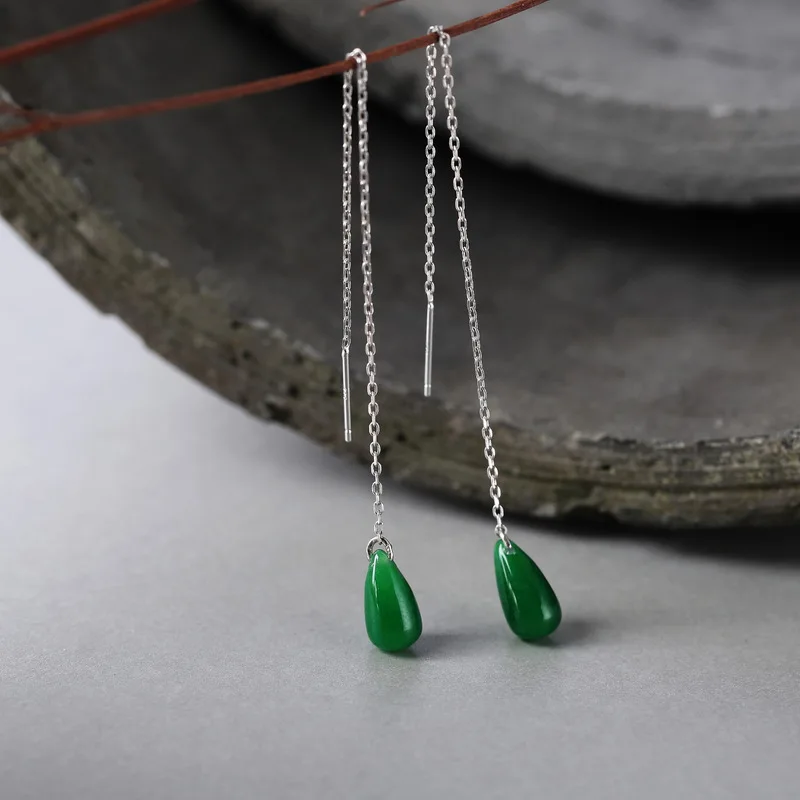 Женские серьги из серебра 925 пробы Длинные маленькие серьги-подвески с