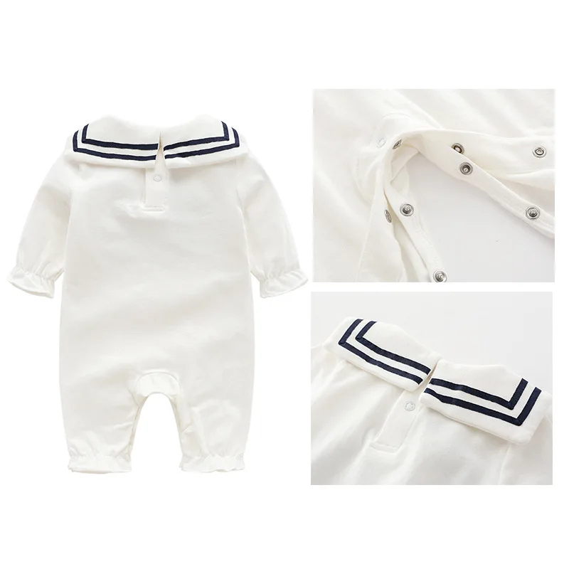 Летняя одежда для новорожденных девочек цвет белый темно синий Форма моряка