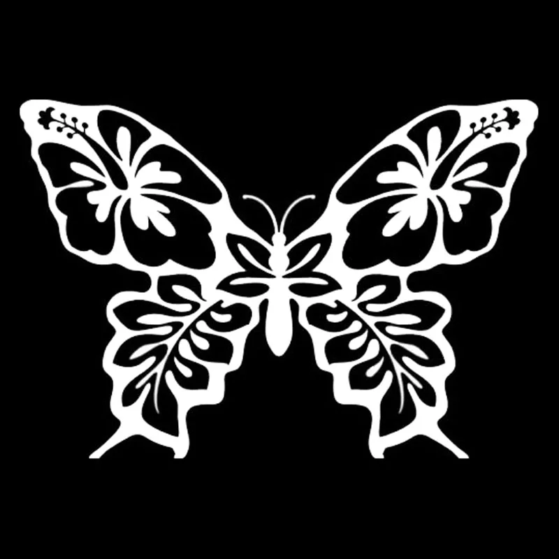 

15.2*10.5CM Vinyl Car Styling Butterfly Hibiscus Flower Creative Window Decals Cool Car Sticker Black/Silver C9-1632