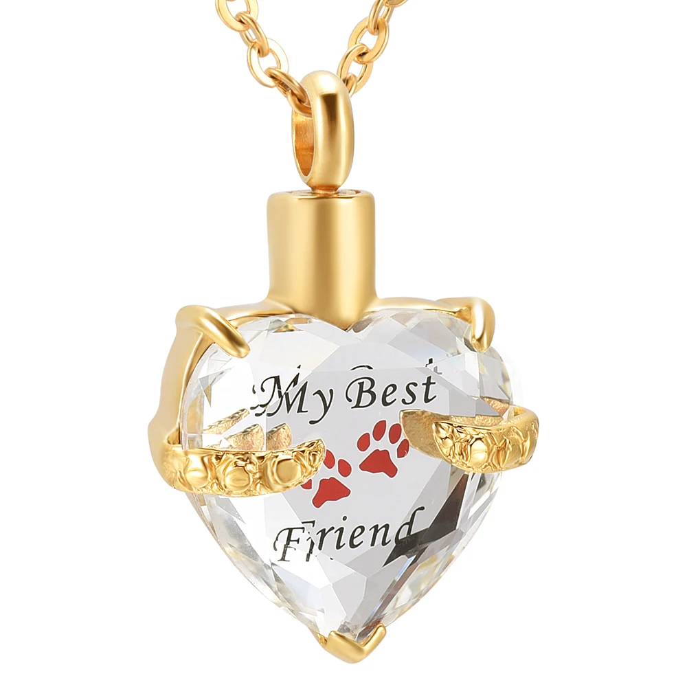 Solid Golden Heart Urn Necklace&ampClear Crystal Inlay Cremation Pendant Pet Memorial Ashes Keepsake Jewelry For Dog | Украшения и