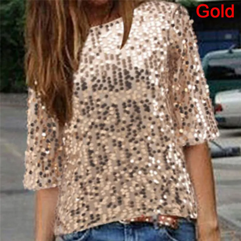 Женская блузка с блестками летняя повседневная свободная|mujer blusas|new shirtblouses tops |