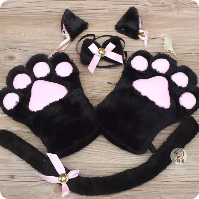 Gato gatinho ролевой косплей Empregada аниме Traje Luvas Pata Cauda ухо партии Gravata Conjunto