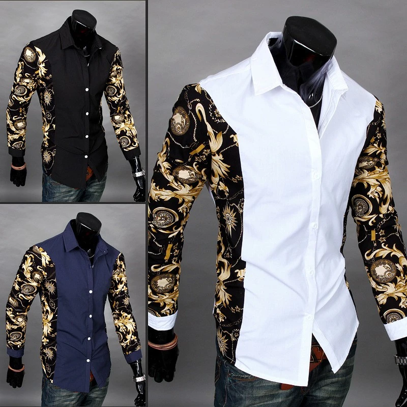 Мужская Весенняя рубашка для мужчин модный принт Новые мужские рубашки с длинным