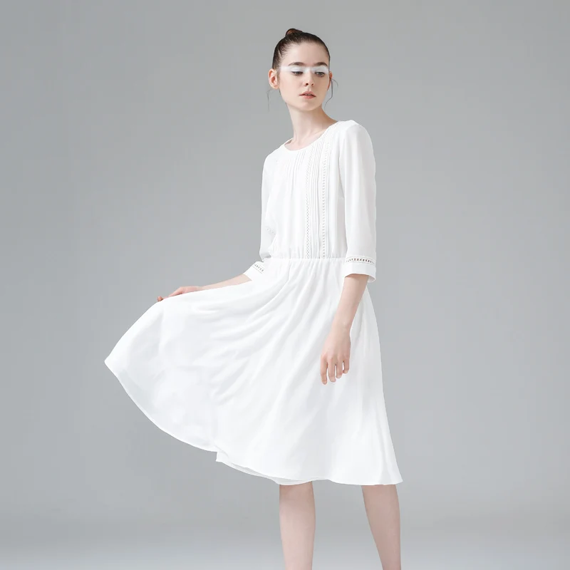 Toyouth Новое Прибытие Dress 2017 Летние Женщины Плиссированные Твердые О Образным