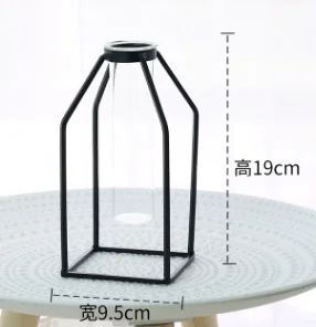 19X9.5CM Металлическая ваза в скандинавском стиле, стеклянный контейнер для гидропоники, украшения для домашнего декора, аксессуары для рабочего стола, искусственные цветы, железная ваза, подарки - Цвет: 19X9.5CM