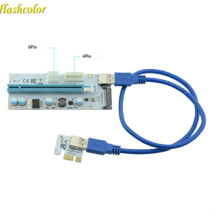 Flashcolor PCIe PCI E Express Riser Card 1x к 16x USB 3 0 кабель адаптер SATA 4Pin IDE Molex 6 pin для Шахтерская