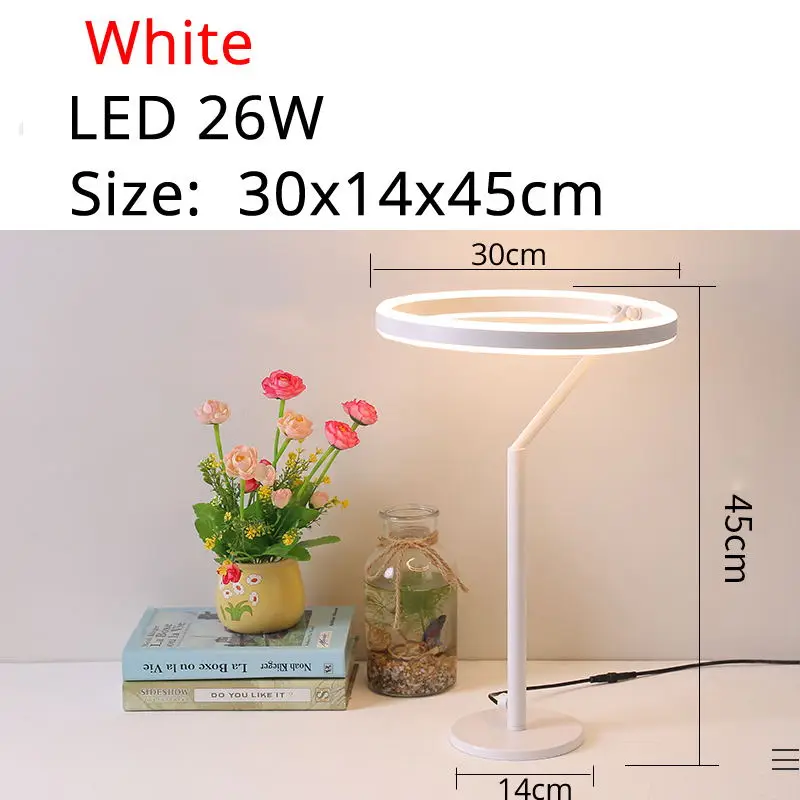 white table light Светодиодный светильник-Настольная лампа для спальни, светильник для чтения, прикроватная лампа для учебы, защита глаз, штепсельная вилка США/ЕС, Dimable deco mariage, 90-260 В - Цвет абажура: white table light
