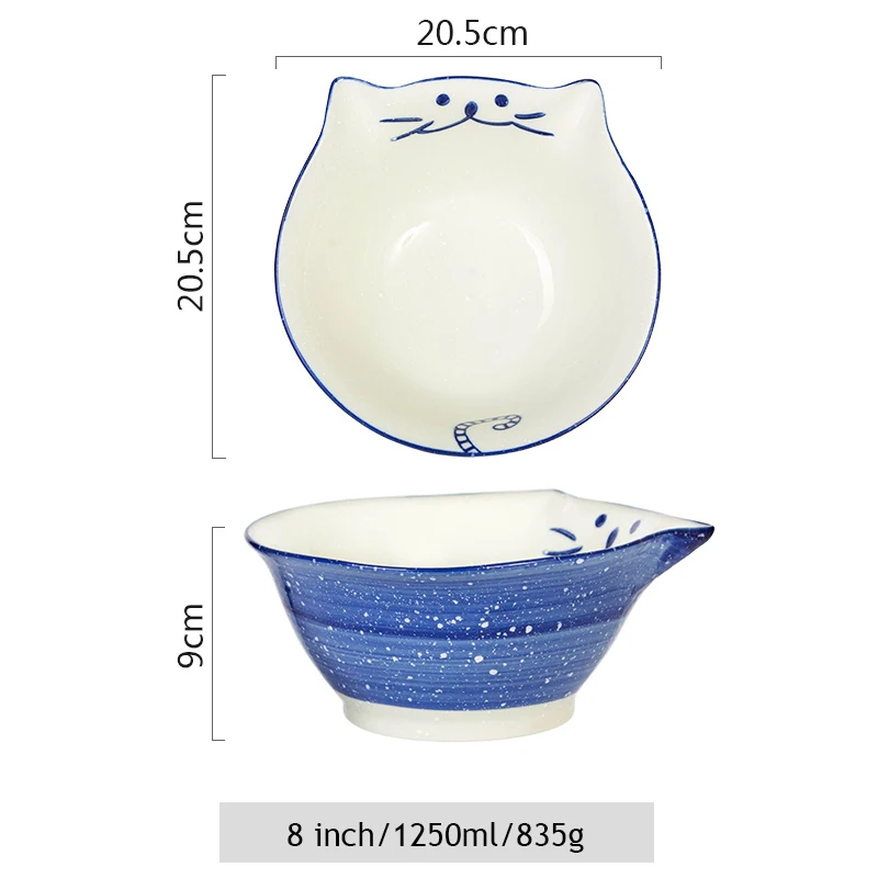 8 inch Blue 1 шт. мультяшная Китти керамическая обеденная миска ручная роспись кошка Фарфоровая чашка для риса лапша миска для десерта миска посуда - Цвет: 8 inch Blue