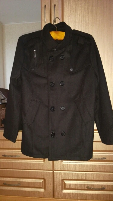 Зимняя мужская теплая ветровка шерстяное пальто со стоячим воротником