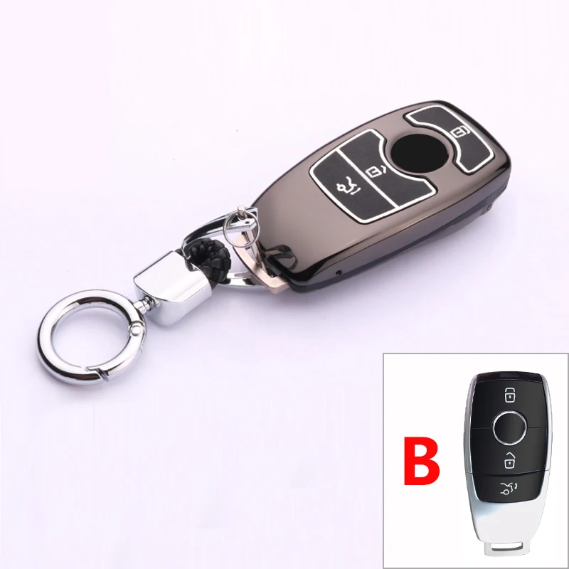 Чехол для ключей из цинкового сплава для Mercedes Benz W203 W210 W211 W124 W202 W204 W205 AMG E класс E200 E260 E300 E320 W213 - Название цвета: B  Black
