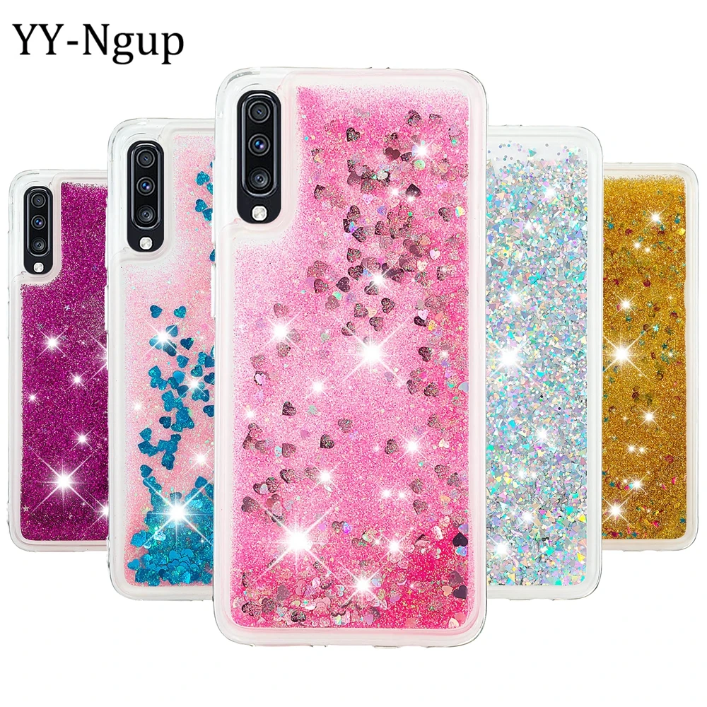 for Samsung A50 A70 Case Galaxy A7 2018 Glitter Dynamic Liquid Quicksand Cover etui A10 A20 A30 A40S | Мобильные телефоны и
