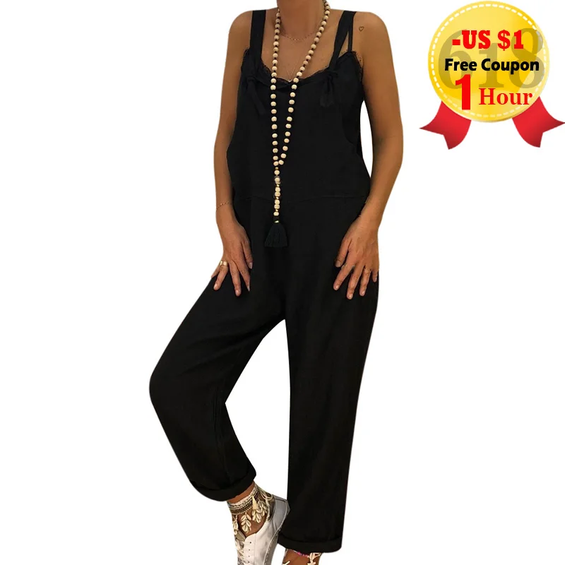 HEFLASHOR повседневные льняные Комбинезоны свободные женские боди с квадратным