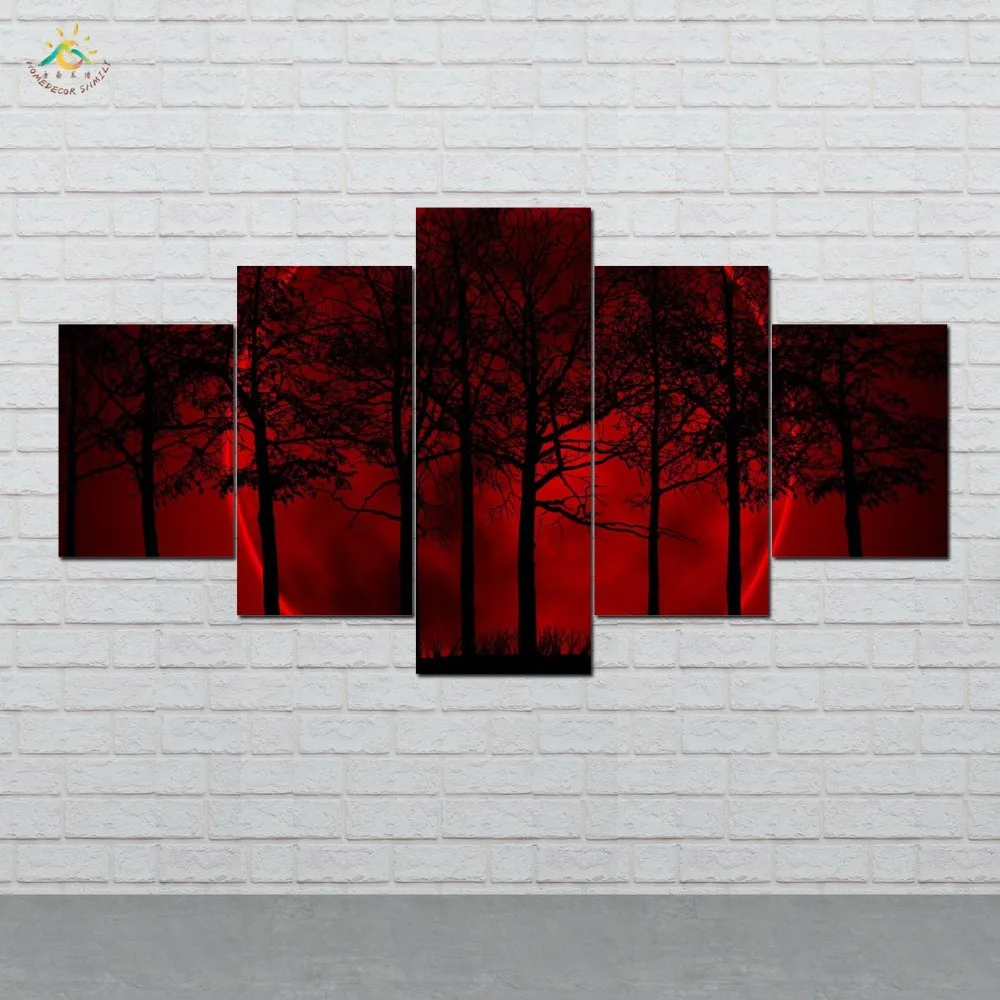 

Red Sky Planet Trees Wall Art HD Prints Canvas Art Painting Modular Picture And Vintag Poster Canvas Painting 5 Pieces