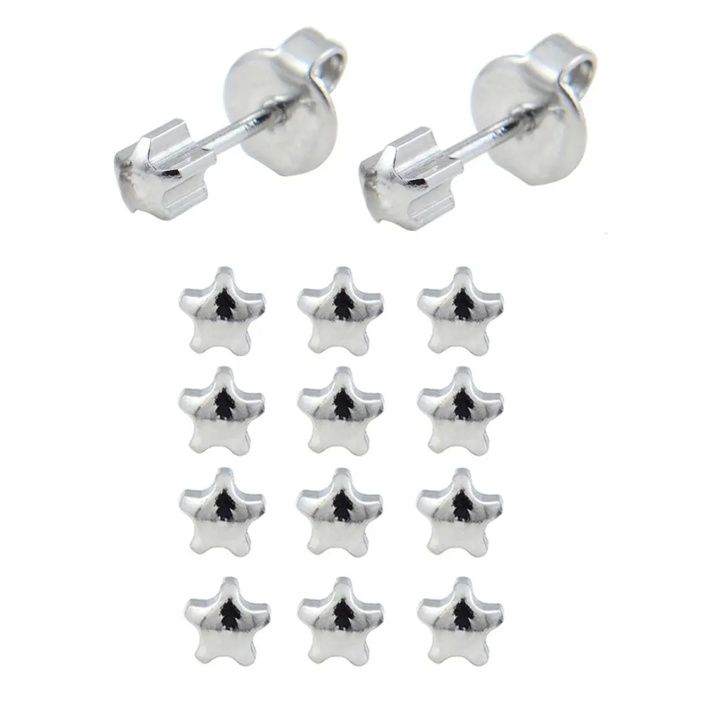 SS 4mm Star 12 пар хирургических серьги-гвоздики из нержавеющей стали с камнем рождения, серьги для пирсинга, серьги-гвоздики с кристаллами, ювелирные изделия в форме бабочки, короны, жемчуга, формы сердца - Окраска металла: SS 4mm Star