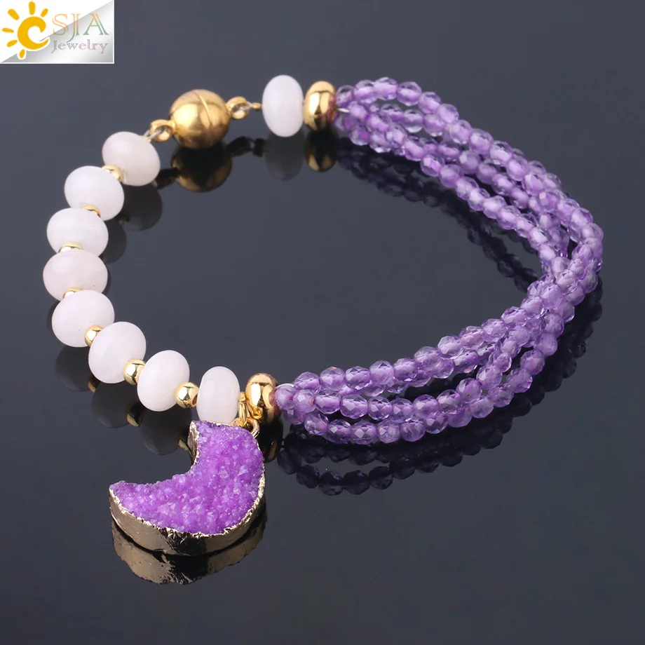 Женский браслет шарма CSJA натуральный каменный розовый кварц фиолетовый