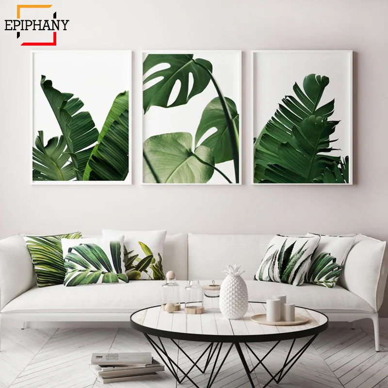 Современное зеленое растение настенное искусство тропические листья