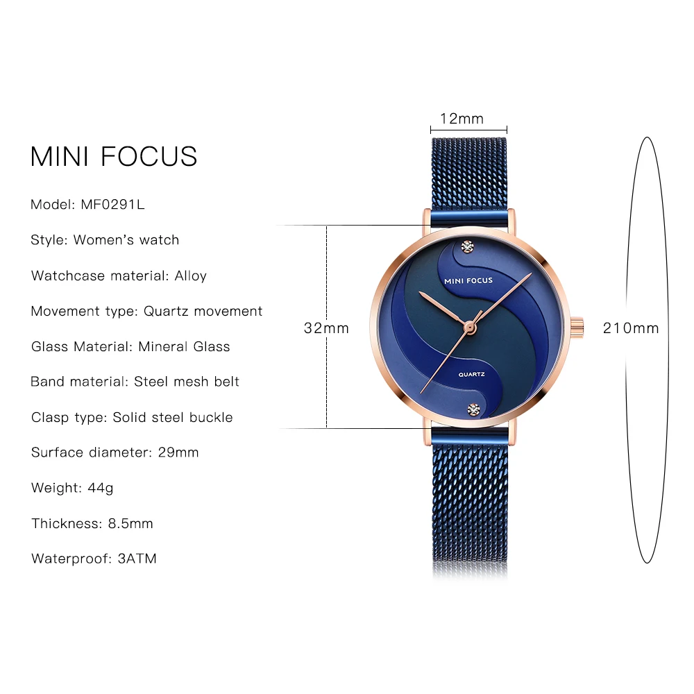 Часы MINIFOCUS женские модные под платье кварцевые люксовый бренд полностью стальные