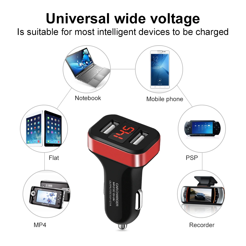 Светодио дный экран автомобильное зарядное устройство для iPhone Samsung 2 Port USB умный