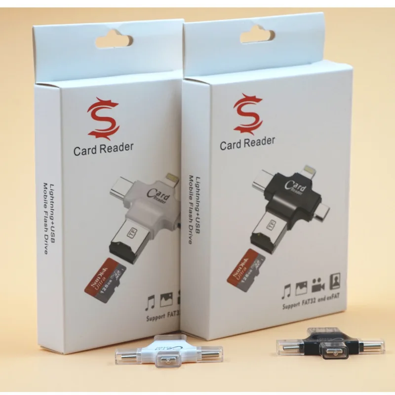 4 в 1 устройство для считывания телефонных карт с интерфейсом USB/Micro USB/type-C/lightning для Micro SD карты, соединяющейся со смартфоном