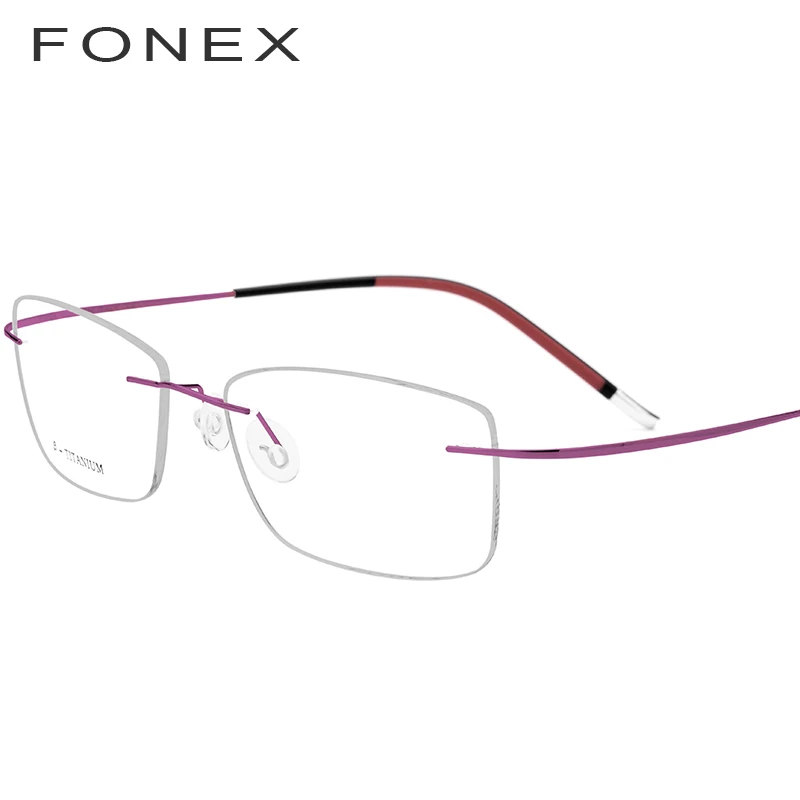 FONEX B титановая оправа для очков без оправы, женские сверхлегкие очки по рецепту, мужские высококачественные оптические очки для близорукости 9203 - Цвет оправы: Фиолетовый
