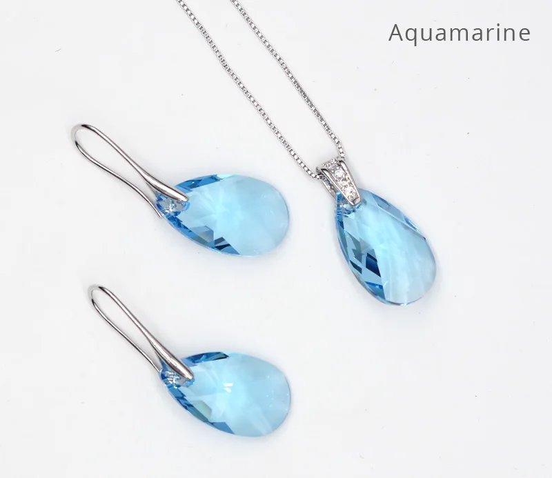 BAFFIN оригинальные кристаллы от Swarovski Ювелирные наборы Серебряный Цвет капли кулон ожерелье Висячие серьги для женщин Joyas