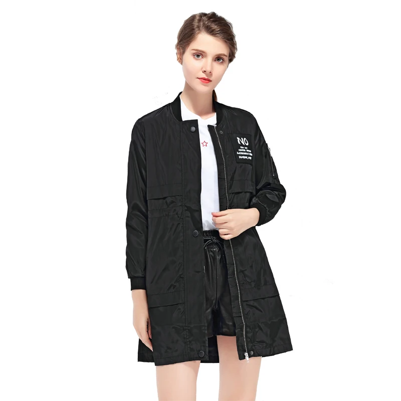 

Ailegog Women Windbreaker Coat Spring Autumn Casual Baseball Black Green Jacket Letter Print Outerwear O Neck Long Sleeve Coats