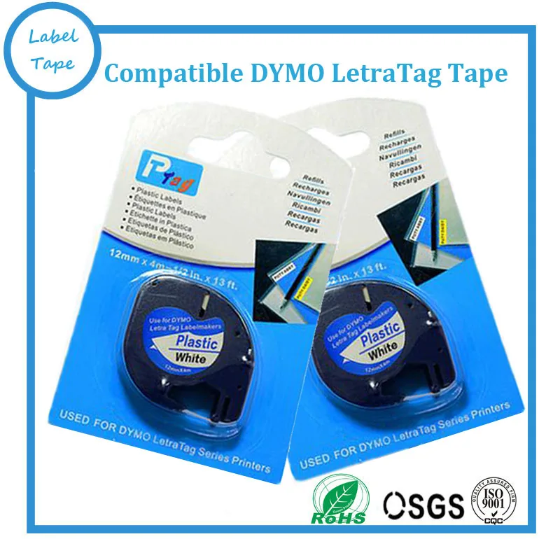 

4PK/LOT Dymo White LT Plastic label tape 91201 for DYMO LetraTag label printer 12mm*4m 1/2" W X 13' L