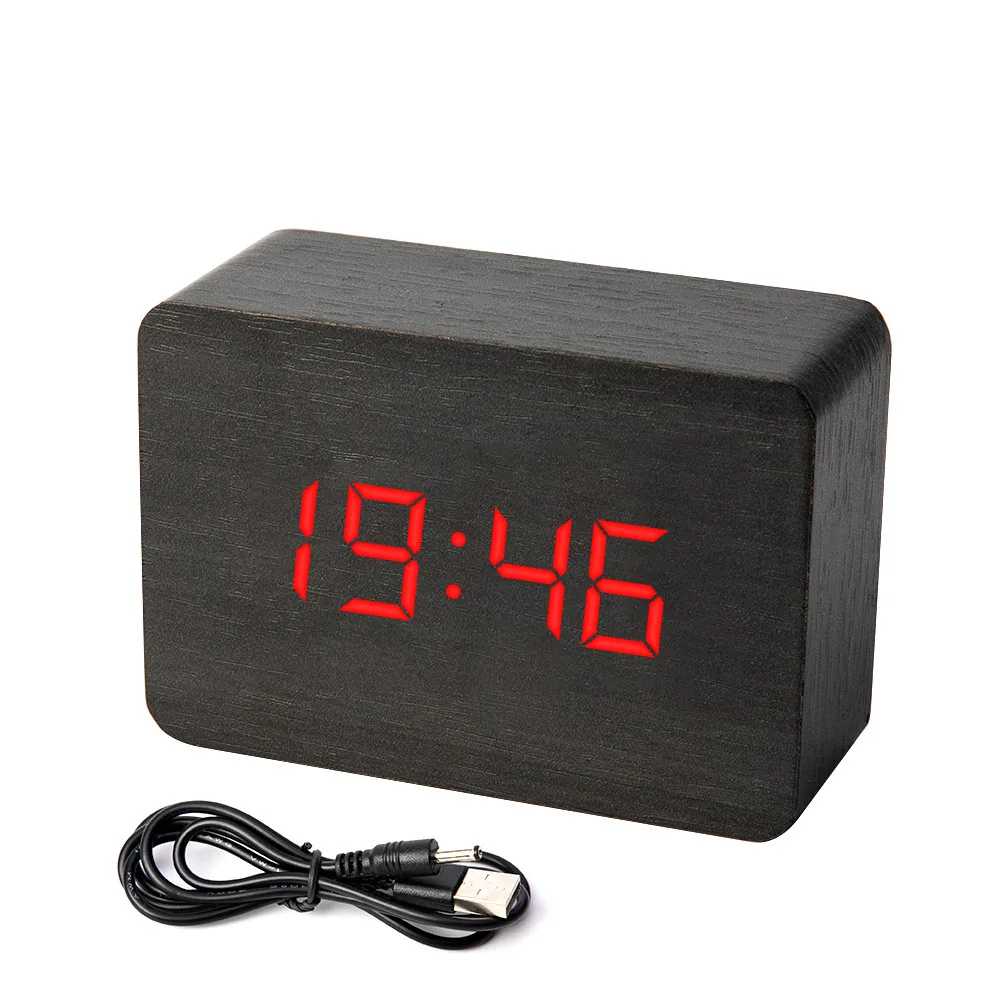 Black wood red Деревянный бамбуковый светодиодный цифровой будильник Reloj Despertador современные настольные часы с температурой светодиодный электронный - Цвет: Black wood red