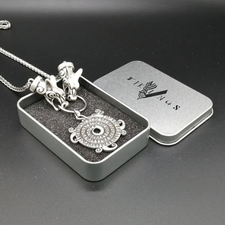 Античное серебряное ожерелье Odin с головой волка и круглой подвеской в виде