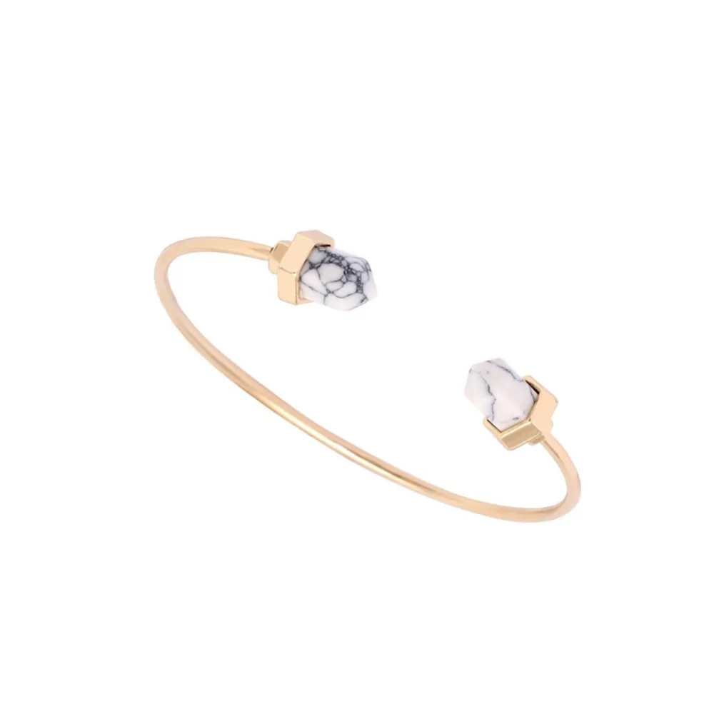 New Boho Created Blue White Stone Healing Bullet Point Bracelets &amp Bangles Faux Marble Howlite Bangle For Women #273873 | Украшения и