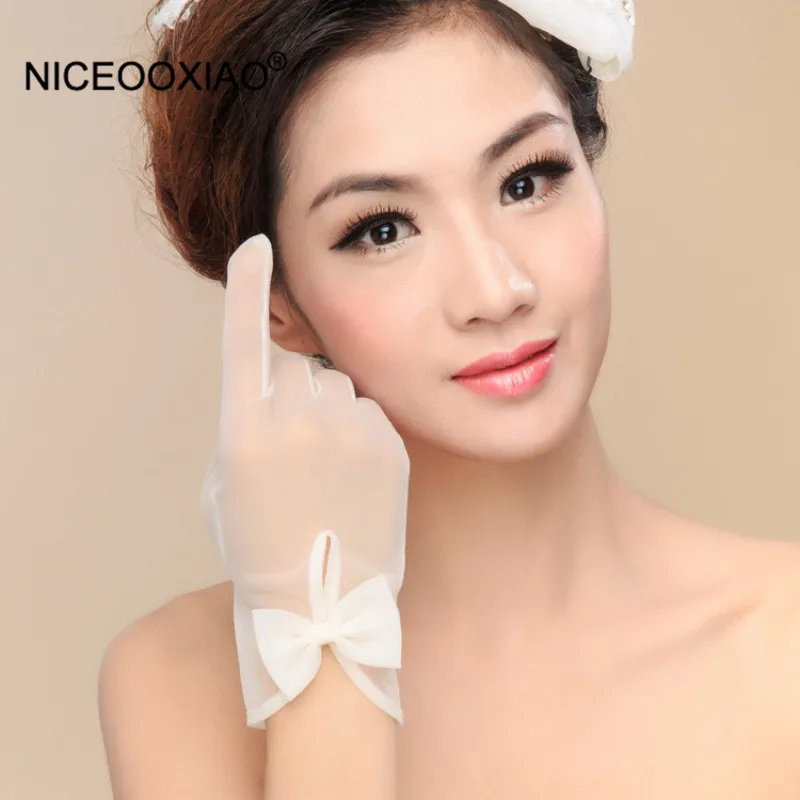 NICEOOXIAO/модные свадебные перчатки с бантом тюль однотонные для пальцев элегантные