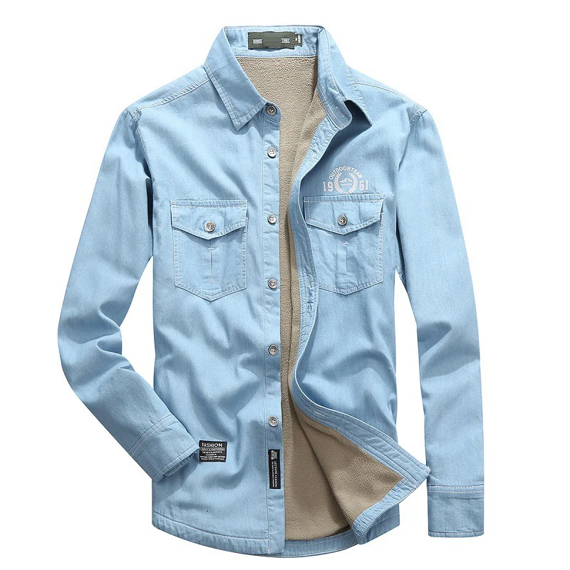 ZHAN DI JI PU BRAND Men Winter Warm Fleece Liner Thicken Shirt Denim Jeans 90 | Мужская одежда