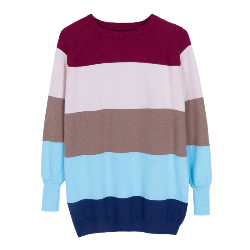 2019 new fashions for winter stylish women's wear Harbin white coloured striped net red lazy head knitted sweater | Женская одежда