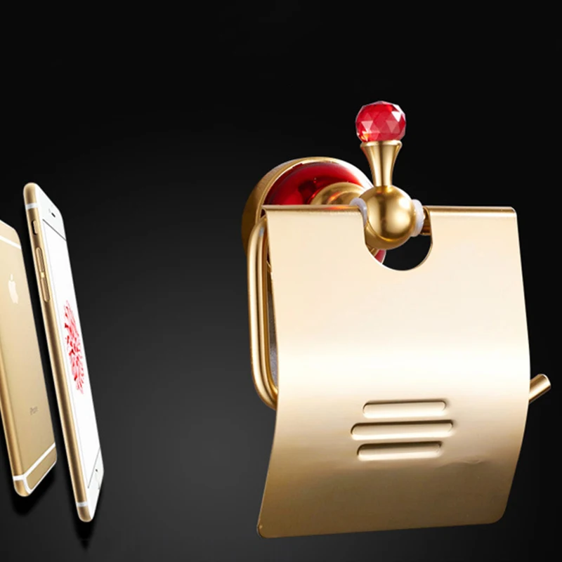 Toilet Paper Storage Holder Aluminum Alloy Tissue Roll Rack Box With Red Crystal Shelf Bathroom Accessorry | Дом и сад