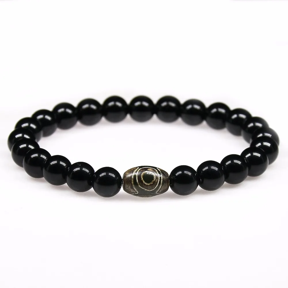 Браслеты из бисера 8 мм класса А ограненный черный оникс с бусинами Будды мужские