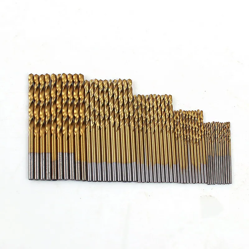 

50pcs 1/1.5/2/2.5/3mm Titanium Coated High Speed Steel Drill Bit Set Tools For Wood Plastic Aluminum
