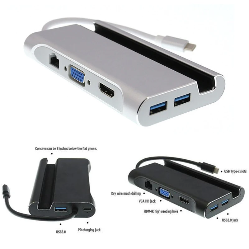 Baolyda USB C концентратор Thunderbolt 3 адаптер 7в1 Type док станция 4K HDMI Ethernet VGA PD 0 порты для