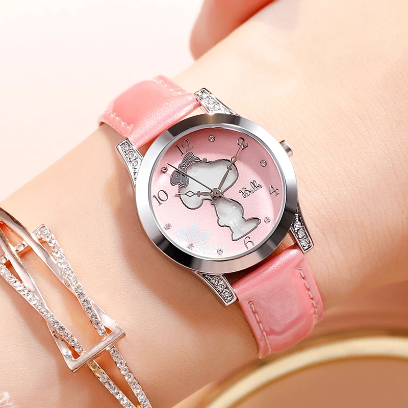 Женские кожаные часы Snoopy Детские водонепроницаемые повседневные кварцевые