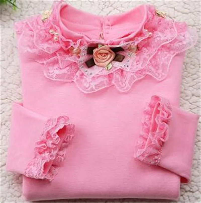 Осень-зима 2017 белые кружевные топы и блузки для девочек с длинным рукавом