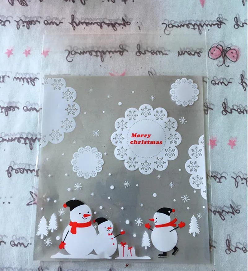 100Pc /lot Christmas Snowman Merry Cookie Packaging Self-Adhesive Plastic Bags For Biscuits Snack Baking 10X11cm | Дом и сад