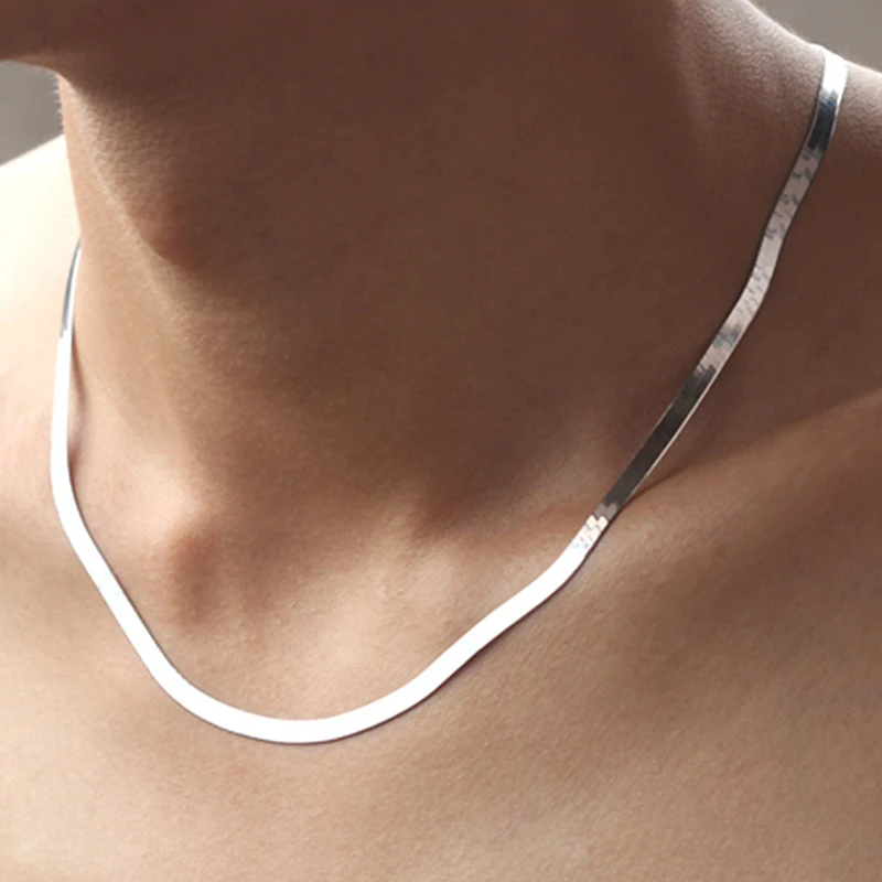 18 20 дюймов. Женское/Мужское Колье из серебра 925 пробы ширина 4 мм|fashion necklace|jewelry